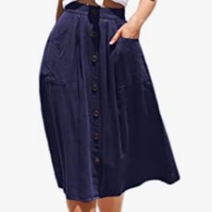 Navy A Line Midi Skirt with Pockets